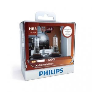 Bóng đèn pha ôtô xe hơi Philips Halogen HB3 9005 XV 12V 65W P20d S2 tăng sáng 100_, sáng vàng 3500K